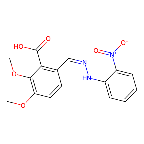 2,3-dimethoxy-6-[(Z)-[(2-nitrophenyl)hydrazinylidene]methyl]benzoic acid structure