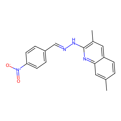 (E)-3,7-dimethyl-2-(2-(4-nitrobenzylidene)hydrazinyl)quinoline structure