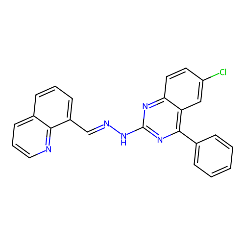 6-chloro-4-phenyl-2-[(2E)-2-(quinolin-8-ylmethylidene)hydrazinyl]quinazoline structure