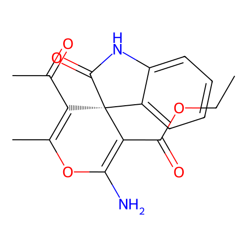 (R)-ethyl 3'-acetyl-6'-amino-2'-methyl-2-oxospiro[indoline-3,4'-pyran]-5'-carboxylate structure