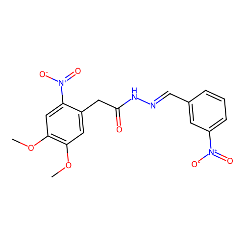 (E)-2-(4,5-dimethoxy-2-nitrophenyl)-N'-(3-nitrobenzylidene)acetohydrazide structure