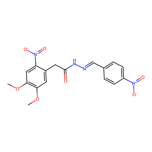(E)-2-(4,5-dimethoxy-2-nitrophenyl)-N'-(4-nitrobenzylidene)acetohydrazide structure