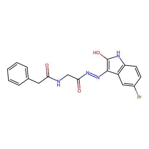 N-[[(5-bromo-2-oxo-indol-3-yl)amino]carbamoylmethyl]-2-phenyl-acetamide structure