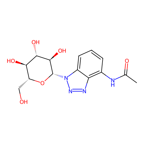 N-(1-((2R,3R,4S,5S,6R)-3,4,5-trihydroxy-6-(hydroxymethyl)tetrahydro-2H-pyran-2-yl)-1H-benzo[d][1,2,3]triazol-4-yl)acetamide structure