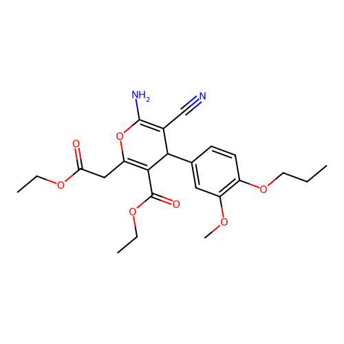 ethyl 6-amino-5-cyano-2-(2-ethoxy-2-oxoethyl)-4-(3-methoxy-4-propoxyphenyl)-4H-pyran-3-carboxylate structure