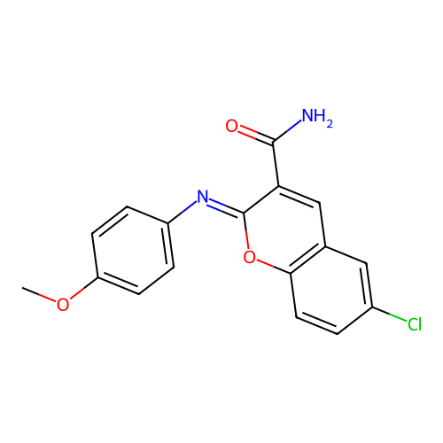6-chloro-2-[(4-methoxyphenyl)imino]-2H-chromene-3-carboxamide structure