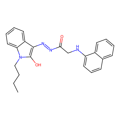 N'-[(3Z)-1-butyl-2-oxo-1,2-dihydro-3H-indol-3-ylidene]-2-(naphthalen-1-ylamino)acetohydrazide (non-preferred name) structure