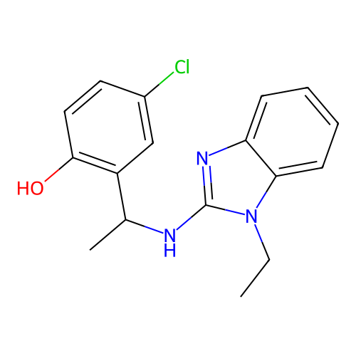 4-chloro-2-{1-[(1-ethyl-1H-benzimidazol-2-yl)amino]ethyl}phenol structure