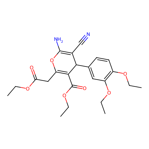 ethyl 6-amino-5-cyano-4-(3,4-diethoxyphenyl)-2-(2-ethoxy-2-oxoethyl)-4H-pyran-3-carboxylate structure