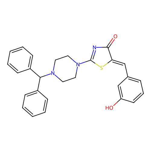 (5Z)-2-[4-(diphenylmethyl)piperazin-1-yl]-5-(3-hydroxybenzylidene)-1,3-thiazol-4(5H)-one structure