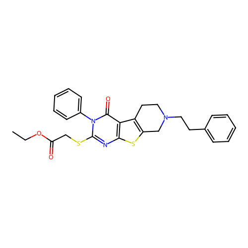 ethyl {[4-oxo-3-phenyl-7-(2-phenylethyl)-3,4,5,6,7,8-hexahydropyrido[4',3':4,5]thieno[2,3-d]pyrimidin-2-yl]sulfanyl}acetate structure
