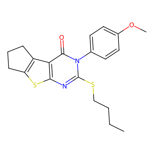 2-(butylsulfanyl)-3-(4-methoxyphenyl)-3,5,6,7-tetrahydro-4H-cyclopenta[4,5]thieno[2,3-d]pyrimidin-4-one structure