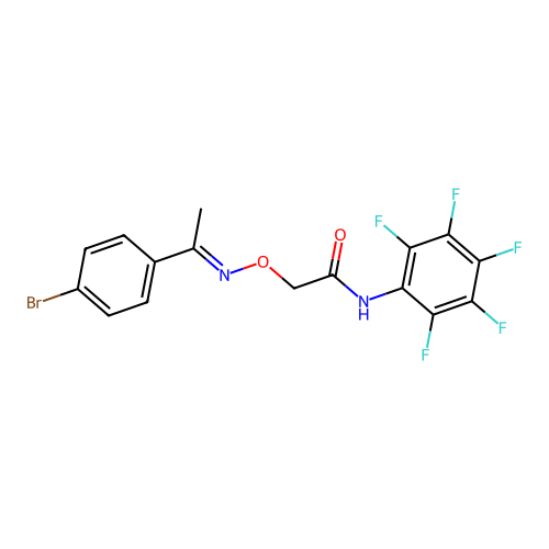 2-({[(1E)-1-(4-bromophenyl)ethylidene]amino}oxy)-N-(pentafluorophenyl)acetamide structure
