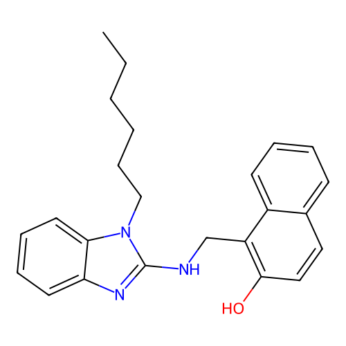 1-{[(1-hexyl-1H-benzimidazol-2-yl)amino]methyl}naphthalen-2-ol structure