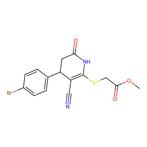 methyl {[4-(4-bromophenyl)-3-cyano-6-oxo-1,4,5,6-tetrahydropyridin-2-yl]sulfanyl}acetate structure