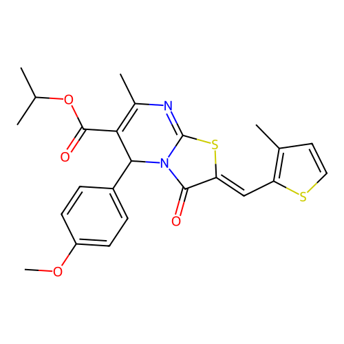 propan-2-yl (2Z)-5-(4-methoxyphenyl)-7-methyl-2-[(3-methylthiophen-2-yl)methylidene]-3-oxo-2,3-dihydro-5H-[1,3]thiazolo[3,2-a]pyrimidine-6-carboxylate structure