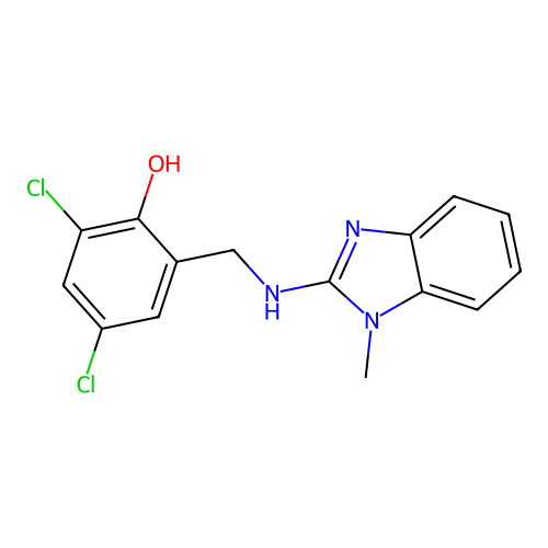 2,4-dichloro-6-{[(1-methyl-1H-benzimidazol-2-yl)amino]methyl}phenol structure