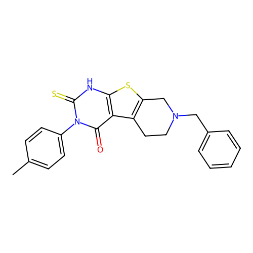7-benzyl-3-(4-methylphenyl)-2-sulfanyl-5,6,7,8-tetrahydropyrido[4',3':4,5]thieno[2,3-d]pyrimidin-4(3H)-one structure