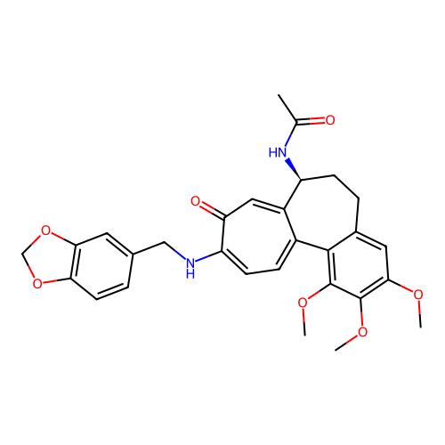 (S)-N-(10-((benzo[d][1,3]dioxol-5-ylmethyl)amino)-1,2,3-trimethoxy-9-oxo-5,6,7,9-tetrahydrobenzo[a]heptalen-7-yl)acetamide structure
