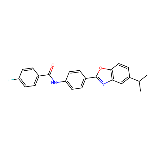 4-fluoro-N-{4-[5-(propan-2-yl)-1,3-benzoxazol-2-yl]phenyl}benzamide structure