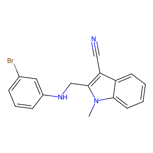 2-{[(3-bromophenyl)amino]methyl}-1-methyl-1H-indole-3-carbonitrile structure