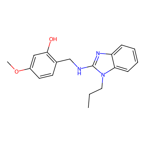 5-methoxy-2-{[(1-propyl-1H-benzimidazol-2-yl)amino]methyl}phenol structure