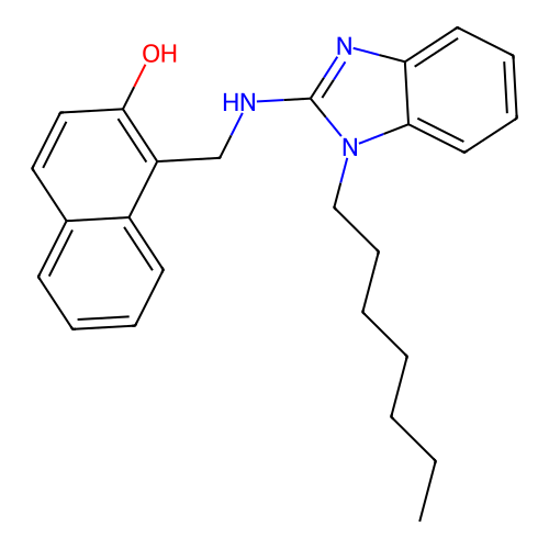 1-{[(1-heptyl-1H-benzimidazol-2-yl)amino]methyl}naphthalen-2-ol structure