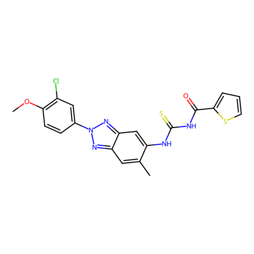 N-((2-(3-chloro-4-methoxyphenyl)-6-methyl-2H-benzo[d][1,2,3]triazol-5-yl)carbamothioyl)thiophene-2-carboxamide structure