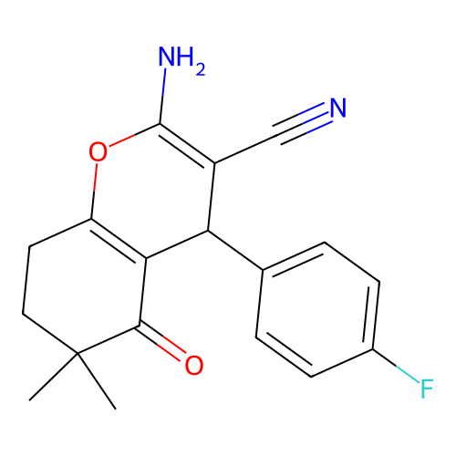 2-amino-4-(4-fluorophenyl)-6,6-dimethyl-5-oxo-5,6,7,8-tetrahydro-4H-chromene-3-carbonitrile structure
