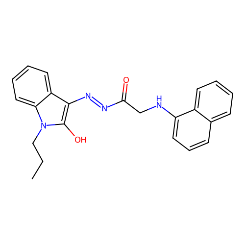 2-(naphthalen-1-ylamino)-N'-[(3Z)-2-oxo-1-propyl-1,2-dihydro-3H-indol-3-ylidene]acetohydrazide (non-preferred name) structure