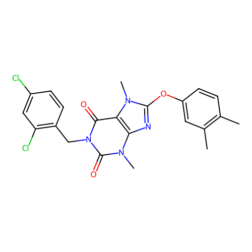 1-(2,4-dichlorobenzyl)-8-(3,4-dimethylphenoxy)-3,7-dimethyl-3,7-dihydro-1H-purine-2,6-dione structure