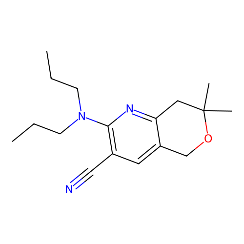 2-(dipropylamino)-7,7-dimethyl-7,8-dihydro-5H-pyrano[4,3-b]pyridine-3-carbonitrile structure