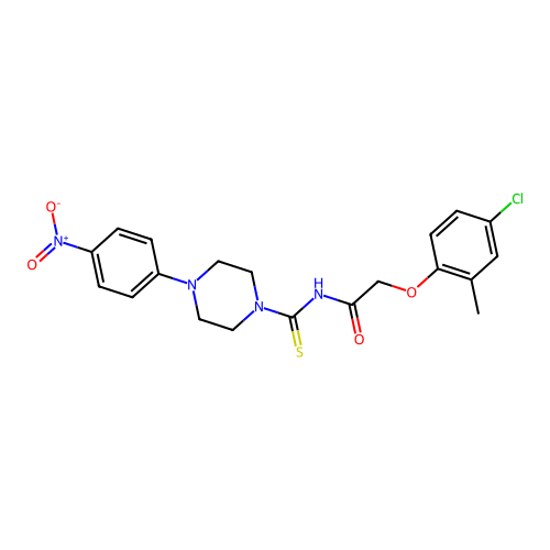 2-(4-chloro-2-methylphenoxy)-N-{[4-(4-nitrophenyl)piperazin-1-yl]carbonothioyl}acetamide structure