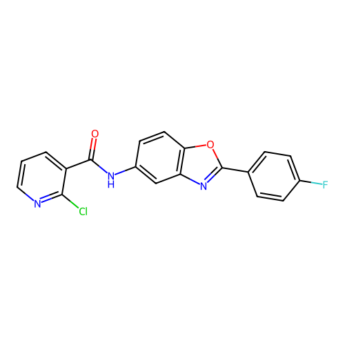 2-chloro-N-[2-(4-fluorophenyl)-1,3-benzoxazol-5-yl]pyridine-3-carboxamide structure