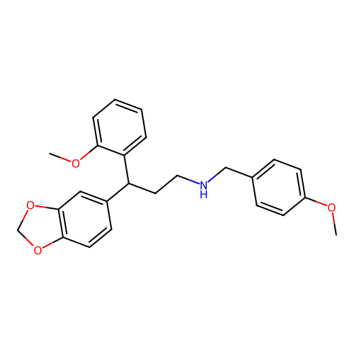 3-(1,3-benzodioxol-5-yl)-N-(4-methoxybenzyl)-3-(2-methoxyphenyl)propan-1-amine structure