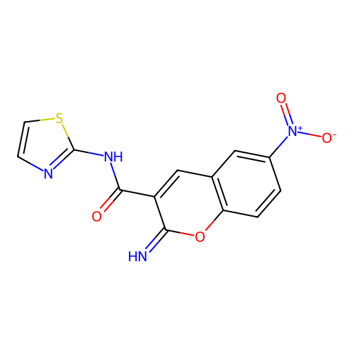2-imino-6-nitro-N-(1,3-thiazol-2-yl)-2H-chromene-3-carboxamide structure