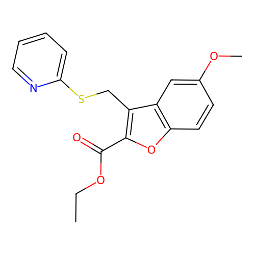 Ethyl 5-methoxy-3-[(pyridin-2-ylsulfanyl)methyl]-1-benzofuran-2-carboxylate structure