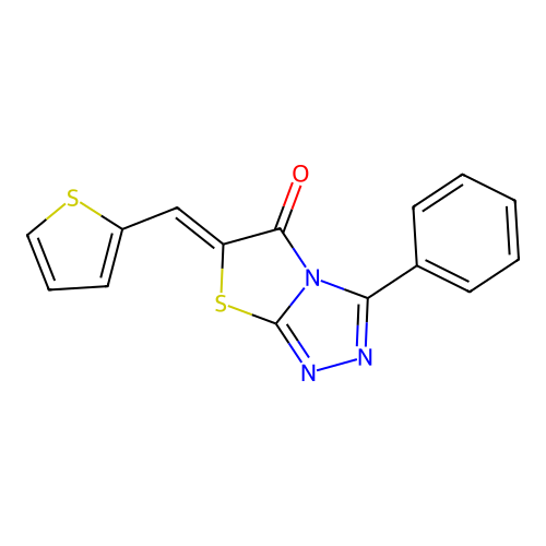 (6Z)-3-phenyl-6-(thiophen-2-ylmethylidene)[1,3]thiazolo[2,3-c][1,2,4]triazol-5(6H)-one structure