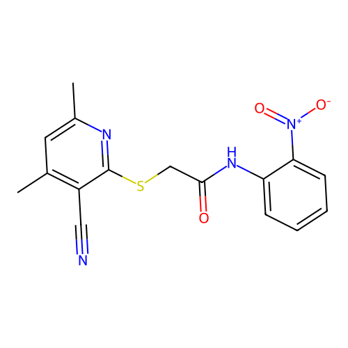 2-[(3-cyano-4,6-dimethylpyridin-2-yl)sulfanyl]-N-(2-nitrophenyl)acetamide structure