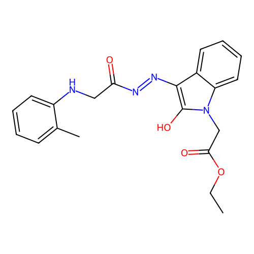 (E)-ethyl 2-(2-oxo-3-(2-(2-(o-tolylamino)acetyl)hydrazono)indolin-1-yl)acetate structure