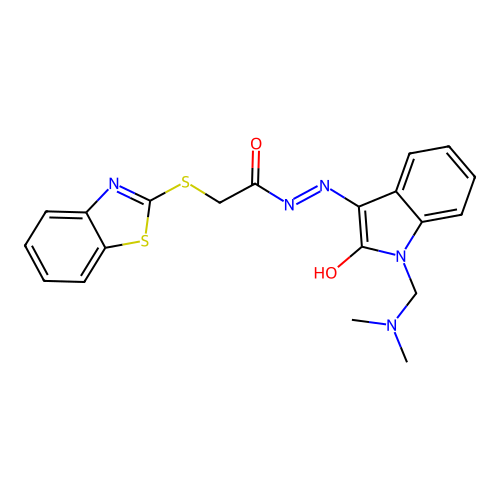 (Z)-2-(benzo[d]thiazol-2-ylthio)-N'-(1-((dimethylamino)methyl)-2-oxoindolin-3-ylidene)acetohydrazide structure
