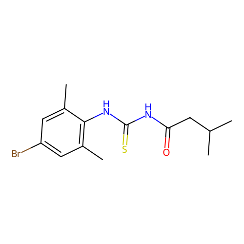 N-[(4-bromo-2,6-dimethylphenyl)carbamothioyl]-3-methylbutanamide structure