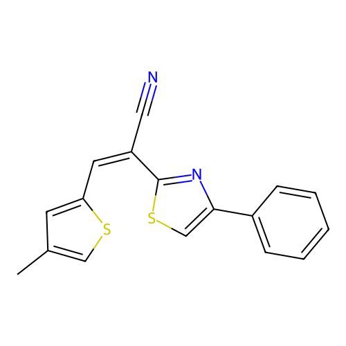 (2Z)-3-(4-methylthiophen-2-yl)-2-(4-phenyl-1,3-thiazol-2-yl)prop-2-enenitrile structure