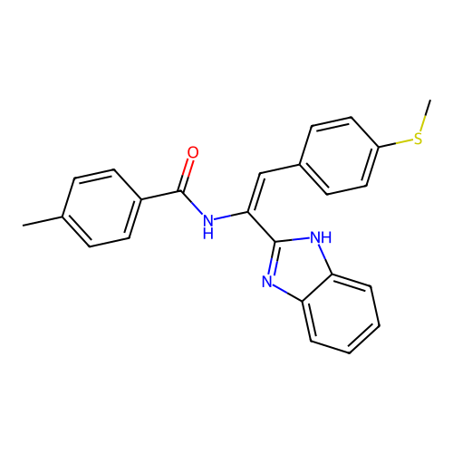 N-(1-(1H-benzo[d]imidazol-2-yl)-2-(4-(methylthio)phenyl)vinyl)-4-methylbenzamide structure
