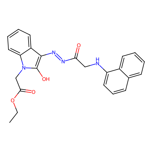 ethyl [(3Z)-3-{2-[(naphthalen-1-ylamino)acetyl]hydrazinylidene}-2-oxo-2,3-dihydro-1H-indol-1-yl]acetate structure