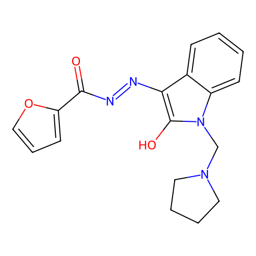 N-[[2-oxo-1-(pyrrolidin-1-ylmethyl)indol-3-ylidene]amino]furan-2-carboxamide structure