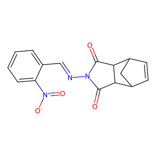 2-{[(E)-(2-nitrophenyl)methylidene]amino}-3a,4,7,7a-tetrahydro-1H-4,7-methanoisoindole-1,3(2H)-dione structure