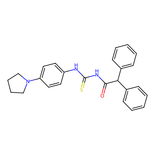 2,2-diphenyl-N-((4-(pyrrolidin-1-yl)phenyl)carbamothioyl)acetamide structure