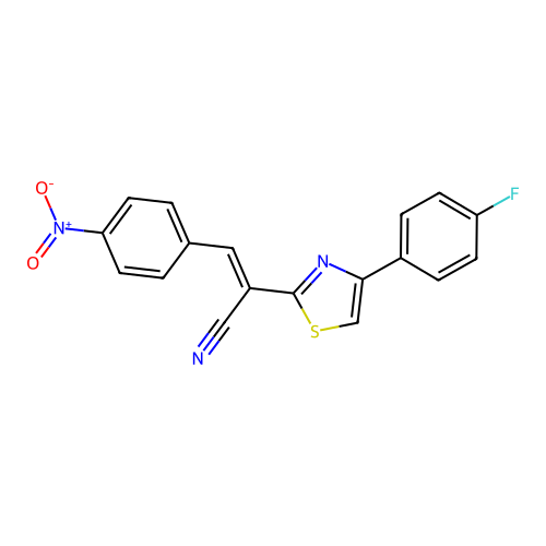 (2E)-2-[4-(4-fluorophenyl)-1,3-thiazol-2-yl]-3-(4-nitrophenyl)prop-2-enenitrile structure