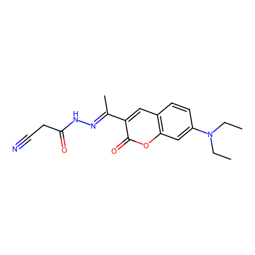 2-cyano-N'-{(1E)-1-[7-(diethylamino)-2-oxo-2H-chromen-3-yl]ethylidene}acetohydrazide structure